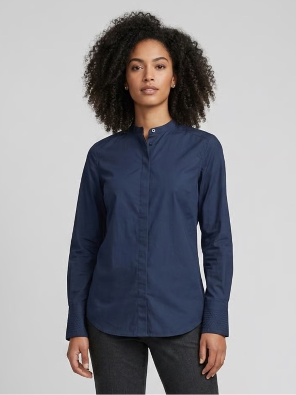 H&M | Navy Blue Collarless Button Down Blouse Sz 4